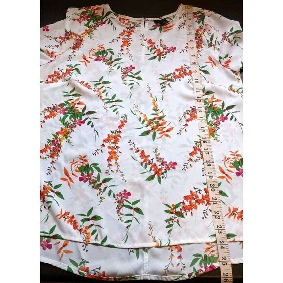 Worthington Top Floral Semi-Sheer Long Bell Sleeve Keyhole Back Boho Medium - Picture 4 of 9